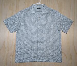 Theory Men's XL Shirt Stratus Ivory Green Clover Print Camp Short Sleeve Lyocell
